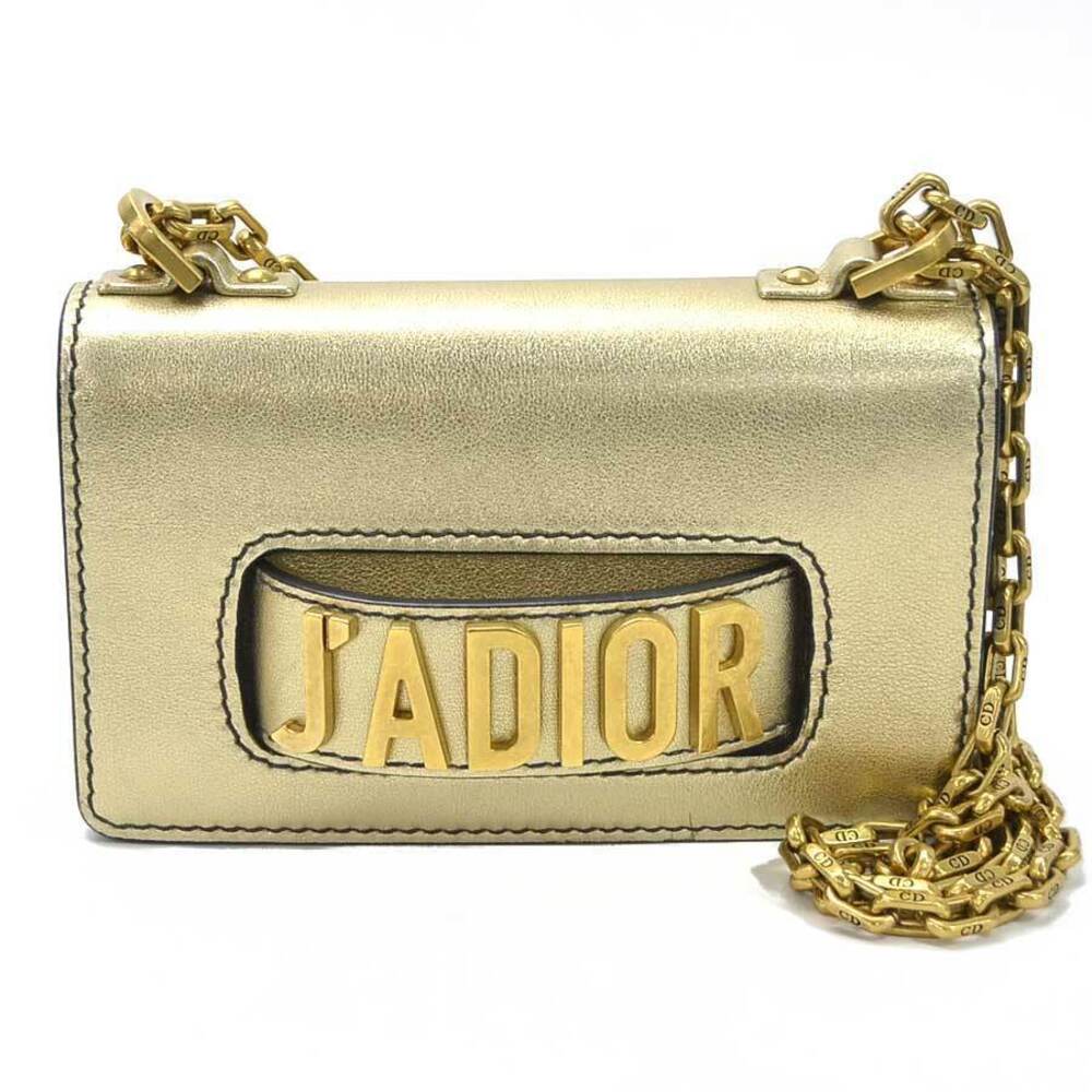 Christian Dior JADIOR Chain Shoulder Bag Gold Calfskin Leather